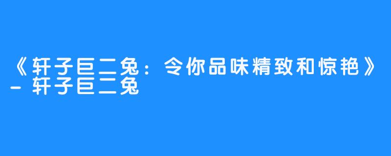 《轩子巨二兔:令你品味精致和惊艳》-轩子巨二兔