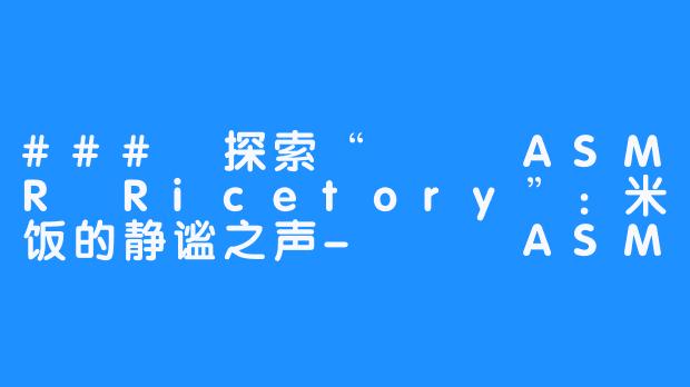 ### 探索“쌀토리ASMR Ricetory”:米饭的静谧之声-쌀토리ASMR ricetory