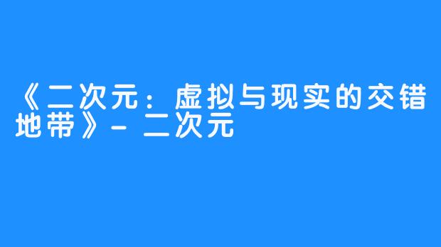 《二次元:虚拟与现实的交错地带》-二次元