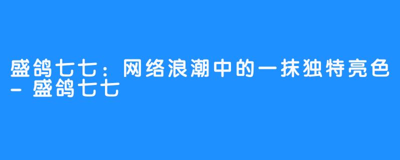 盛鸽七七：网络浪潮中的一抹独特亮色-盛鸽七七